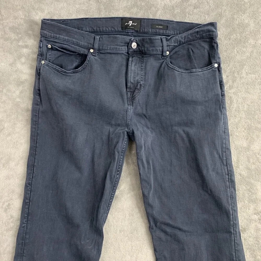 7 for all Mankind Slimmy Jeans Mens 40x31” Faded Blue Straight Leg Denim Stretch